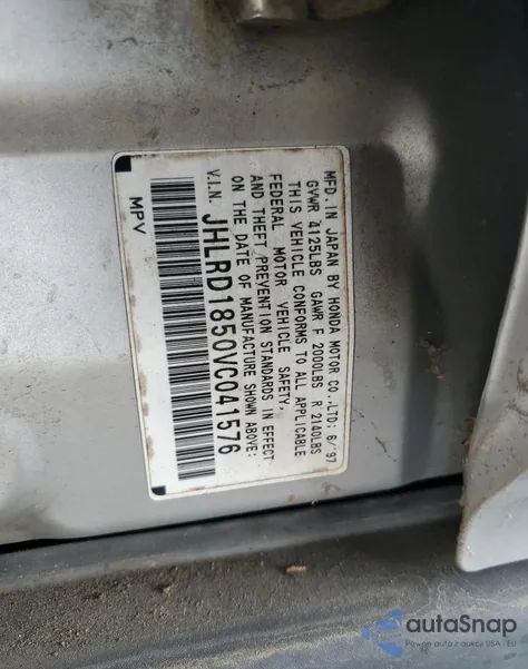 1997 Honda Cr-V Lx z USA, uszkodzony, nr VIN JHLRD1850VC041576